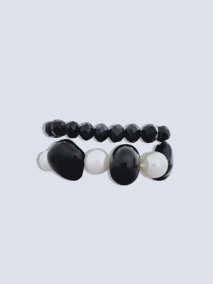 Summer Dopamine Multilayered Bracelet Set – Black And Pearls