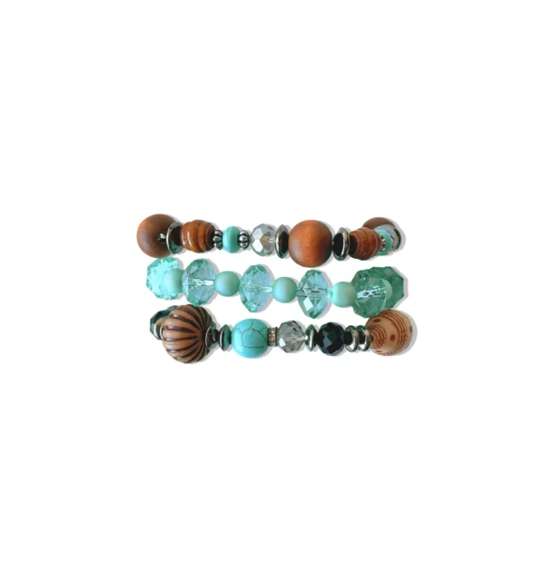Summer Dopamine Multilayered Bracelet Set – Turquoise And Wood