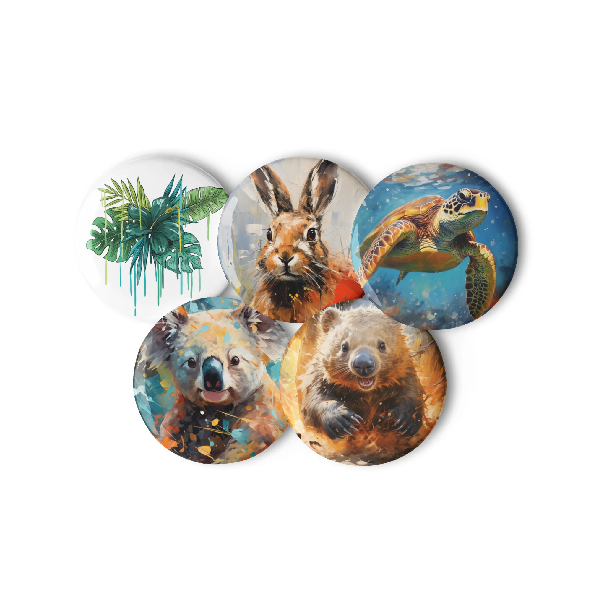 Australian Featured Animals Set of Pin Buttons-2.25