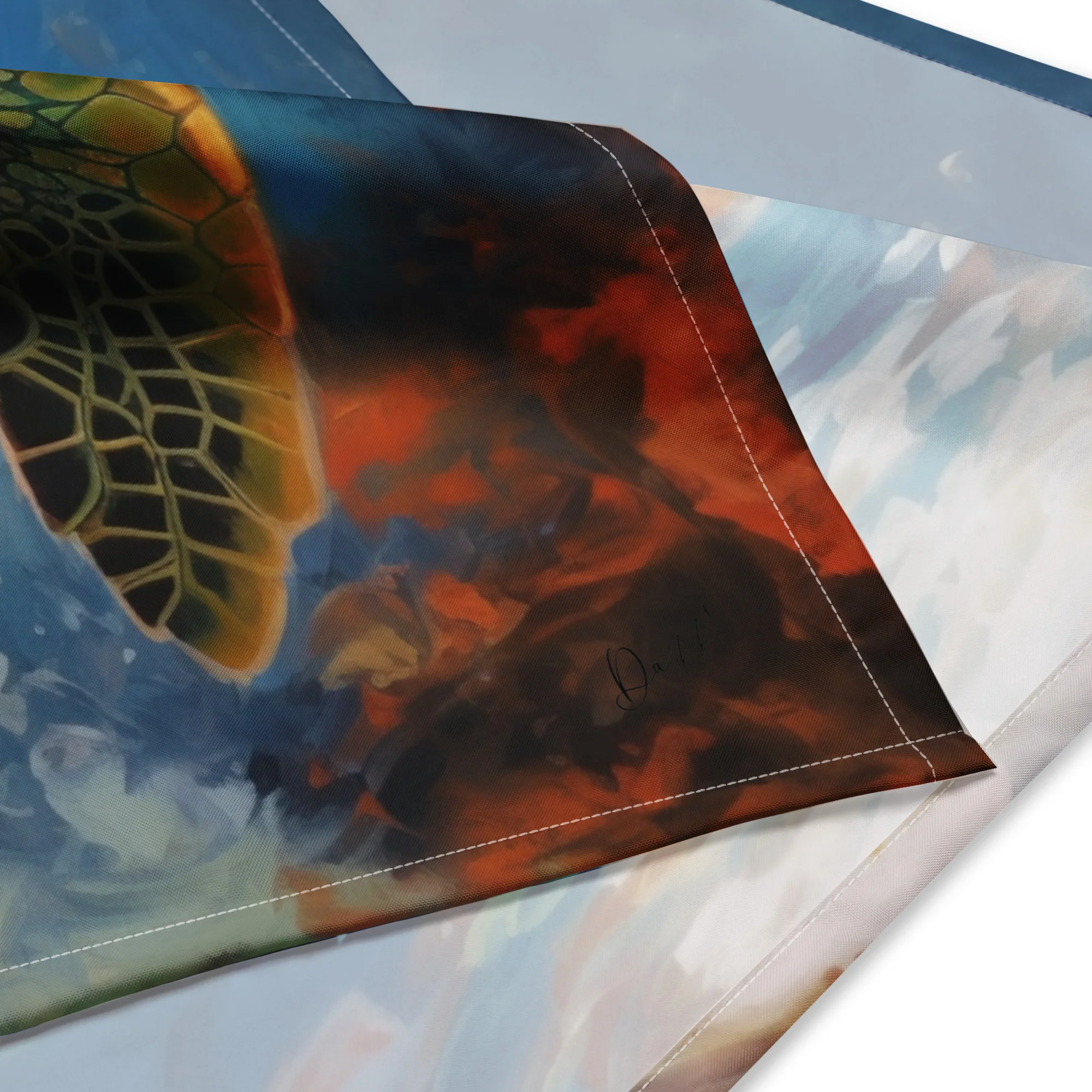 Sea Turtle Oil Painting Print Sqaure Scarf