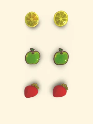 Mixed Fruits Sterling Silver Ear Studs