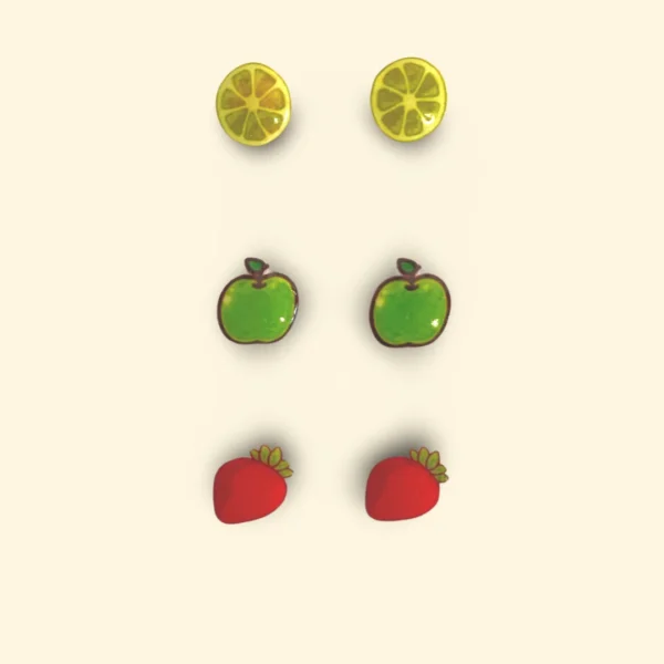 Mixed Fruits Sterling Silver Ear Studs