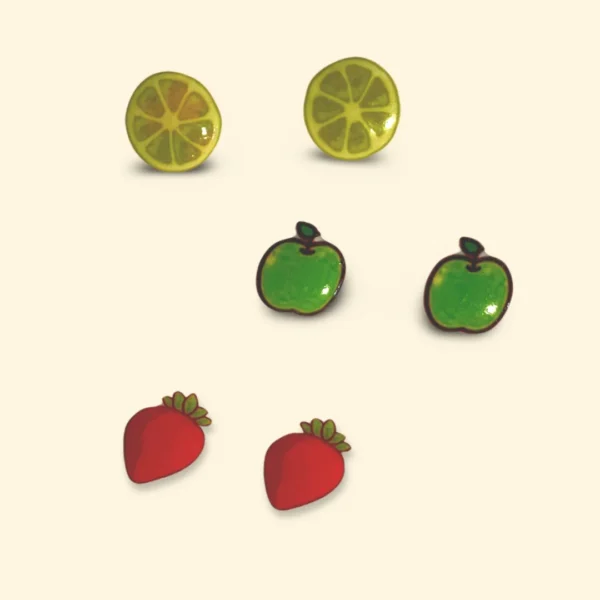 Mixed Fruits Sterling Silver Ear Studs