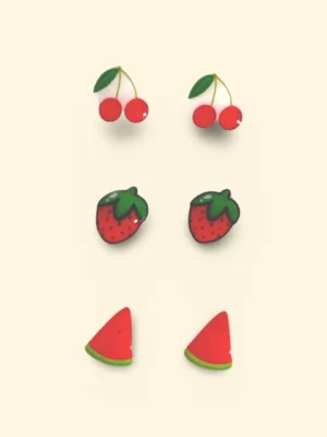 Red Fruits Sterling Silver Ear Studs