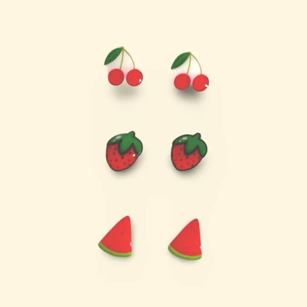 Red Fruits Sterling Silver Ear Studs