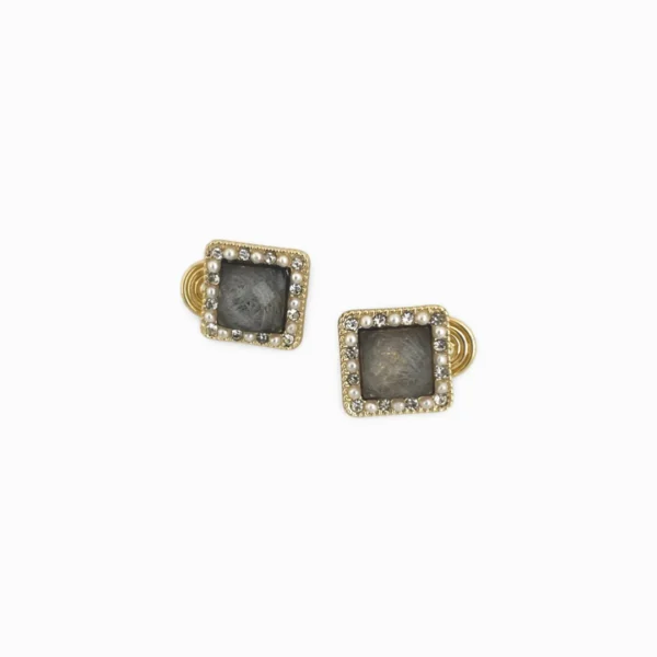 Black Cube Clip On Earrings