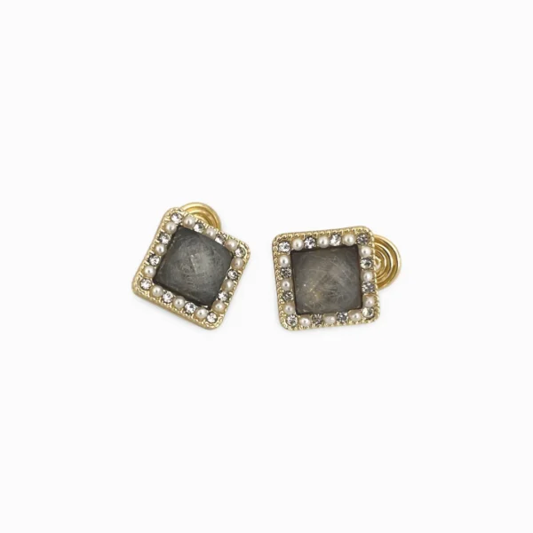 Black Cube Clip On Earrings