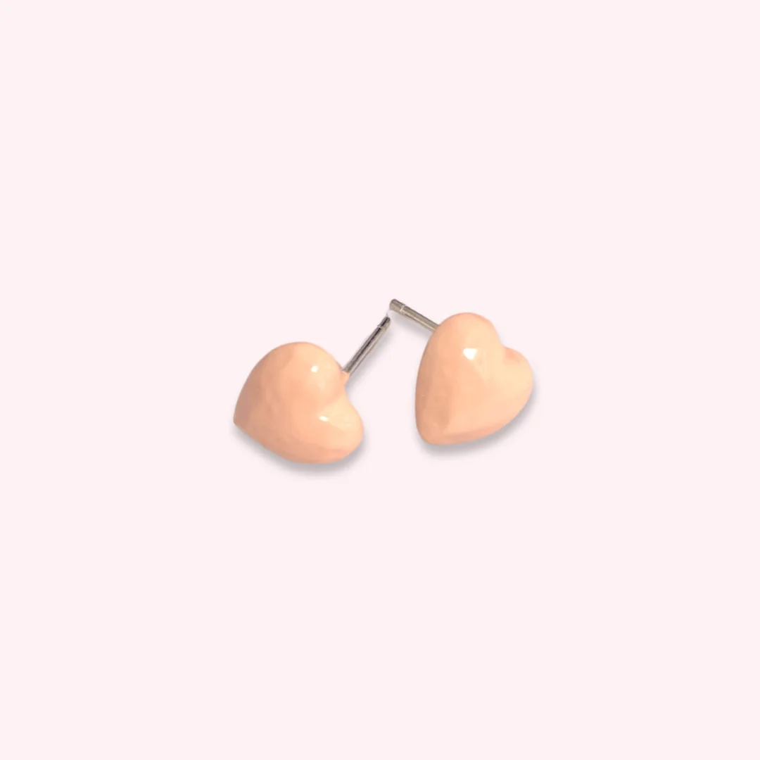 Coral Pink Heart Ear Studs