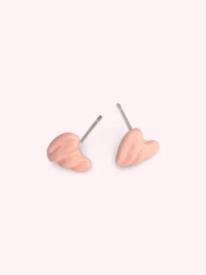 Pink Heart With Pattern Ear Studs