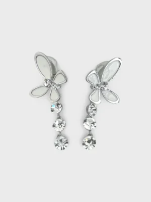 Silver Butterfly Diamante Clip-On Earrings