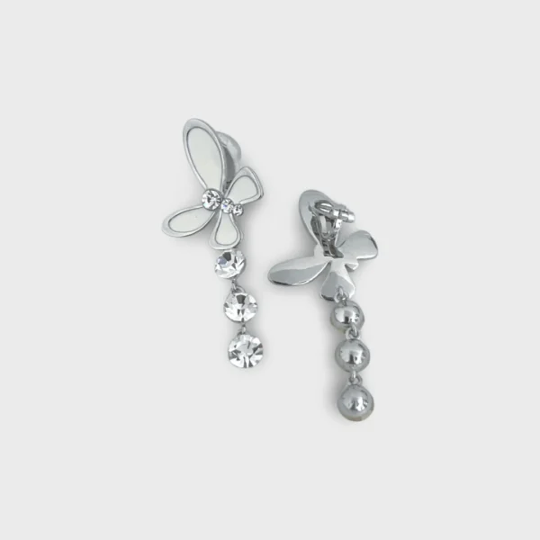 Silver Butterfly Diamante Clip-On Earrings