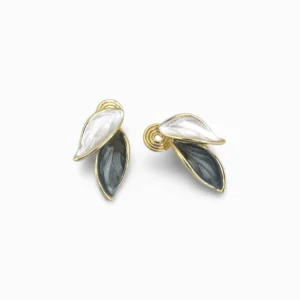 Black And White Leafy Clip-On Ear Studs