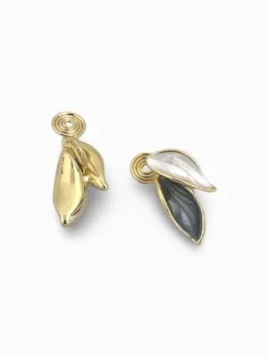 Black And White Leafy Clip-On Ear Studs