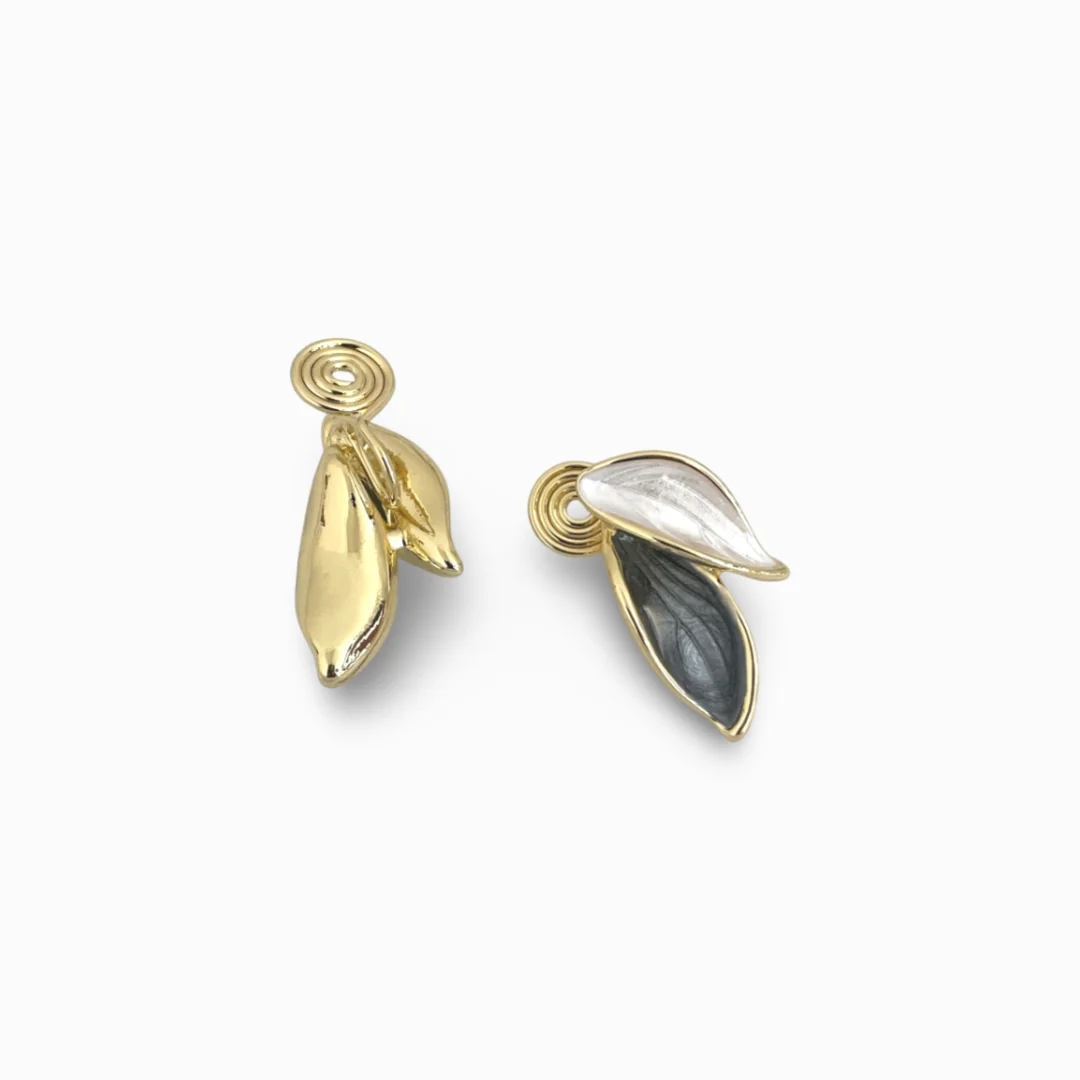 Black And White Leafy Clip-On Ear Studs