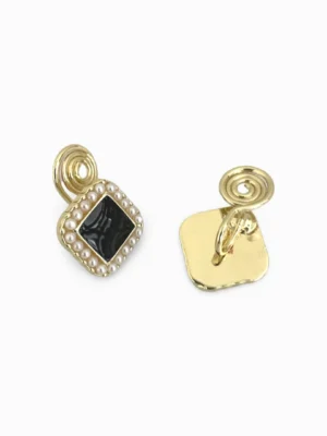 Classic Black Square Clip-On Ear Studs