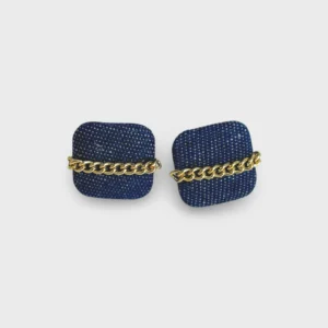 Denim And Gold Chain Urban Leisure Ear Studs