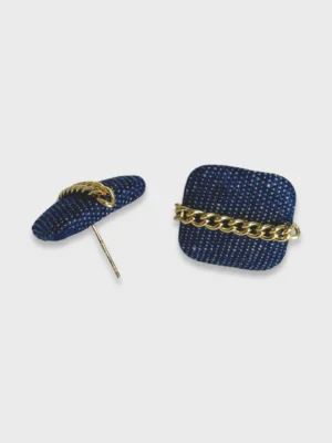 Denim And Gold Chain Urban Leisure Ear Studs