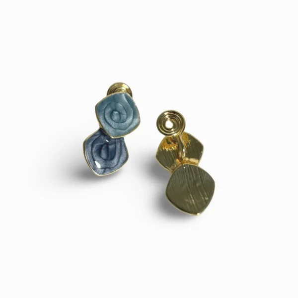 Stacked Squares Blue Tone Long Clip-On Ear Studs