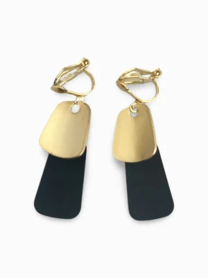 Gold Black Contrast Colour Dangle Clip On Earrings