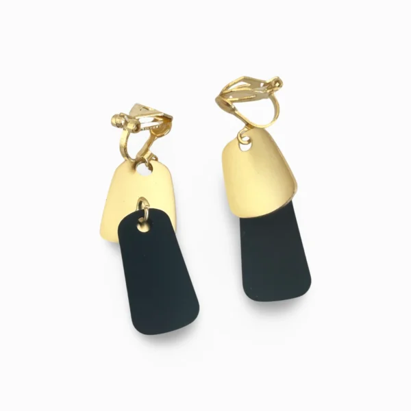 Gold Black Contrast Colour Dangle Clip On Earrings