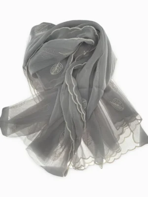 Grey And White Random Leafy Light Scarves