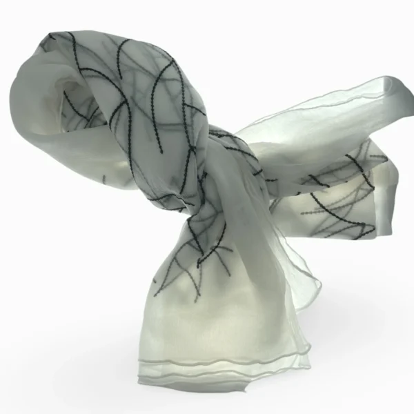 White And Black Leafy Light Scarves